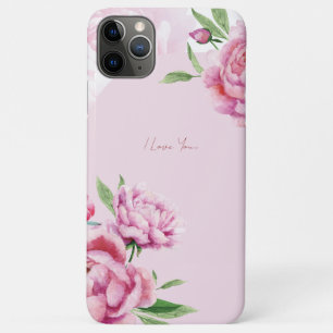 Capa Para iPhone 11 Pro Max Aquarela Flor de Peônia Rosa