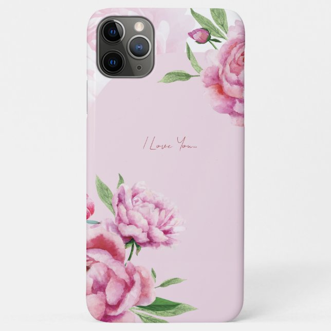 Capa Para iPhone 11 Pro Max Aquarela Flor de Peônia Rosa (Verso)