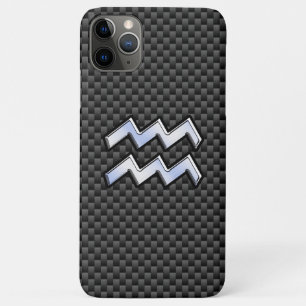 Capa Para iPhone 11 Pro Max Aquarius - Símbolo Zodiac - Decor de Fibra de Car