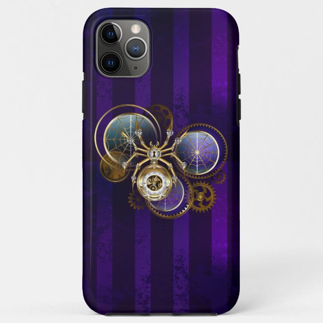 Capa Para iPhone 11 Pro Max Aranha Steampunk no fundo roxo (Verso)