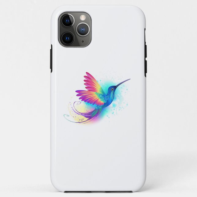 Capa Para iPhone 11 Pro Max Arco-Íris Exótico Hummingbird (Verso)