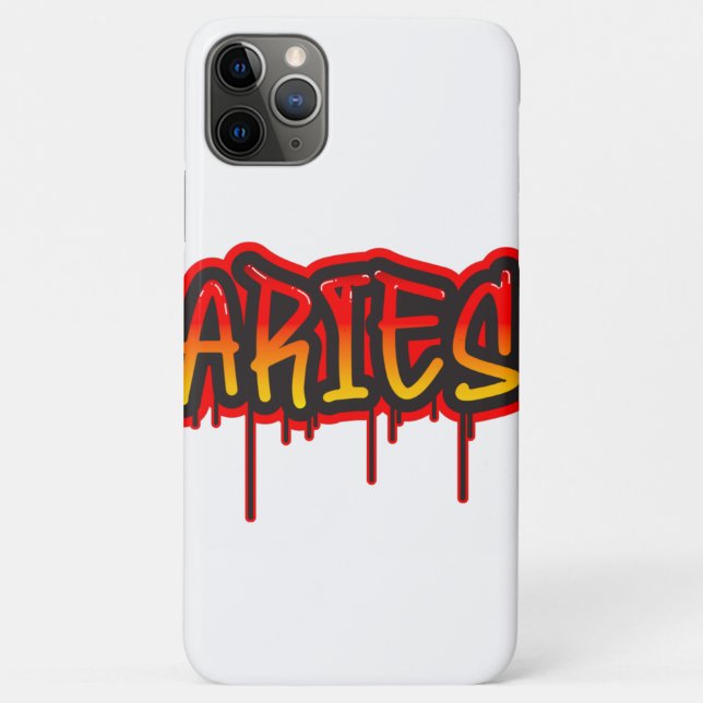 Capa Para iPhone 11 Pro Max ÁRIES Signo do Fogo Arte de Palavra Gotejante Tint (Verso)