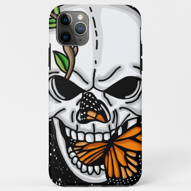 Capa Para iPhone 11 Pro Max Arte Digital Crânio e Borboleta (Verso)