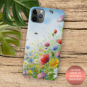 Capa Para iPhone 11 Pro Max Arte em Aquarela de Flores Coloridas da Primavera