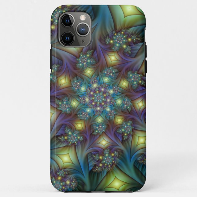 Capa Para iPhone 11 Pro Max Arte Fractal Roxa Roxa Abstrato brilhante iluminad (Verso)