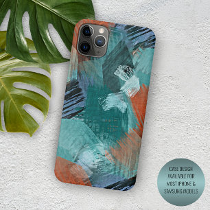 Capa Para iPhone 11 Pro Max Arte Hip Teal Azul Verde Menta Laranja Pinceladas