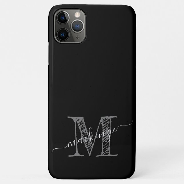 Capa Para iPhone 11 Pro Max Artsy Sketch Cinza Preta Monograma Inicial (Verso)