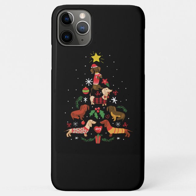 Capa Para iPhone 11 Pro Max Árvore de Natal Engraçado Dachshund (Verso)