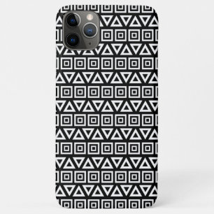 Capa Para iPhone 11 Pro Max Aztec triângulos+quadrados branco-padrão em preto