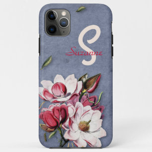 Capa Para iPhone 11 Pro Max Azul Denim Floral Monograma