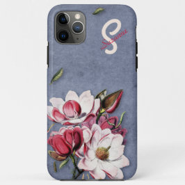 Capa Para iPhone 11 Pro Max Azul Denim Floral Monograma