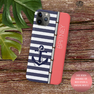 Capa Para iPhone 11 Pro Max Azul Marinho Branco Rosa Bege Listras Personalizad