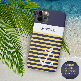 Capa Para iPhone 11 Pro Max Azul-marinho Personalizado Listras Brancas Amarela