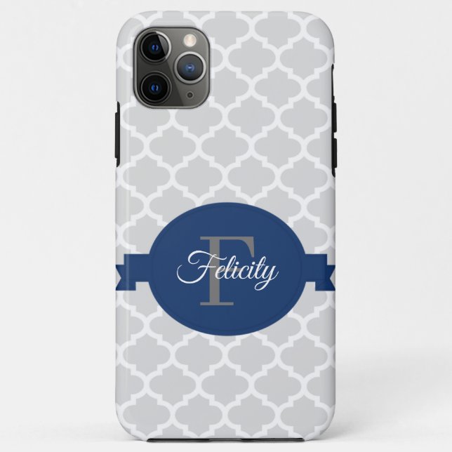 Capa Para iPhone 11 Pro Max Azul Quatrefoil Personalizado (Verso)
