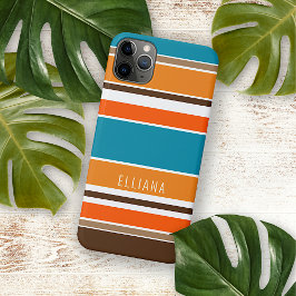 Capa Para iPhone 11 Pro Max Azul Teal Verão Laranja Ochre Amarelo Stripes Bran