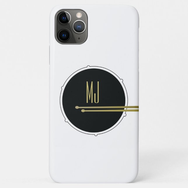 Capa Para iPhone 11 Pro Max Baixo Ouro Baterista Monograma (Verso)