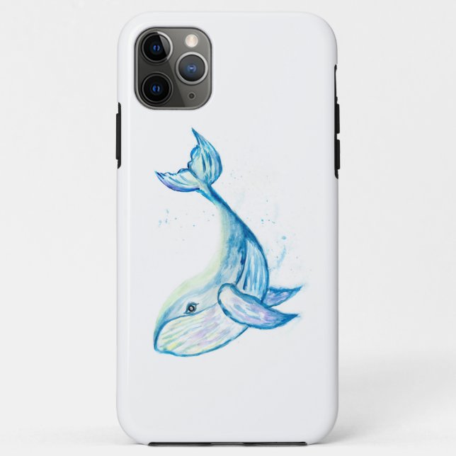 Capa Para iPhone 11 Pro Max Baleia azul em aquarelas (Verso)