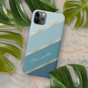 Capa Para iPhone 11 Pro Max Bandas Verdes do Oceano Azul-Seafoam Personalizada