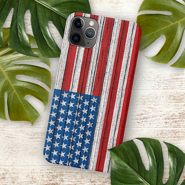 Capa Para iPhone 11 Pro Max Bandeira Americana No Padrão De Madeira De Vintage (Criador carregado)