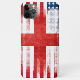 Capa Para iPhone 11 Pro Max Bandeira Inglesa Americana  Grãos de Madeira e Pa