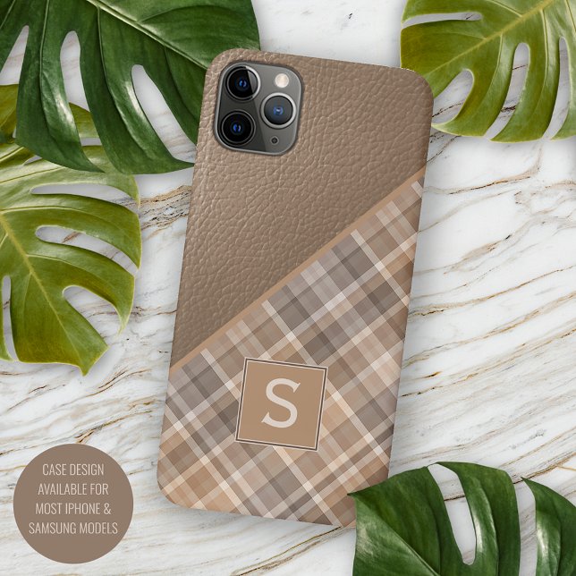 Capa Para iPhone 11 Pro Max Bege Bege Claro Marrom Taupe Xadrez Estampa Gingha (Criador carregado)