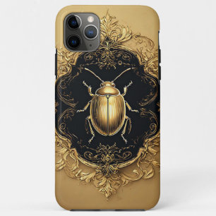 Capa Para iPhone 11 Pro Max Besouro Ornamentado Dourado em Fundo Decorativo