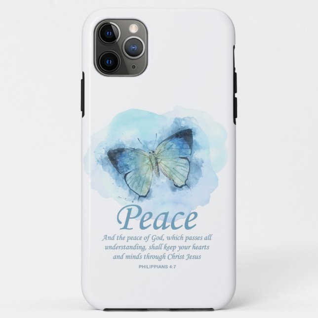 Capa Para iPhone 11 Pro Max Bíblia cristã de mulher Verse Butterfly:Paz (Verso)