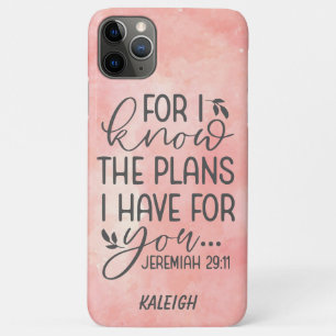 Capa Para iPhone 11 Pro Max Bíblia Cristã em Aquarela Rosa Eu Conheço Planos