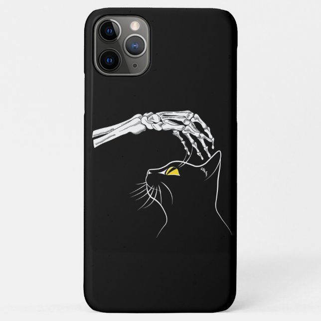 Capa Para iPhone 11 Pro Max Black Cat With Skeleton Hand Halloween Spooky (Verso)