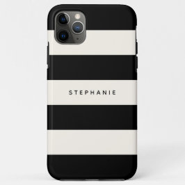 Capa Para iPhone 11 Pro Max Black Clássico e White Strips de Eggshell com Nome