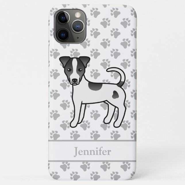 Capa Para iPhone 11 Pro Max Black Smooth Coat Parson Russell Terrier & Nome (Verso)
