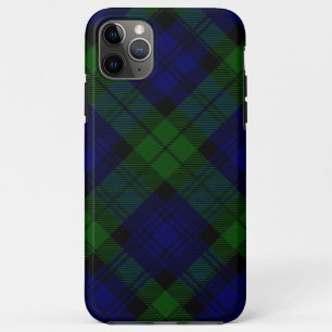 Capa Para iPhone 11 Pro Max Black Watch Tartan Blue Green Xadrez