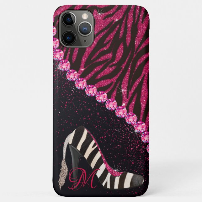 Capa Para iPhone 11 Pro Max Bling Sparkle Diamond Zebra Rosa (Verso)