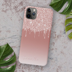 Capa Para iPhone 11 Pro Max Blush Rosa Dourado Rosa Glitter Padrão Artístico