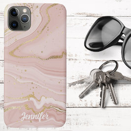 Capa Para iPhone 11 Pro Max Blush Rosa e Mármore Dourado Assinatura