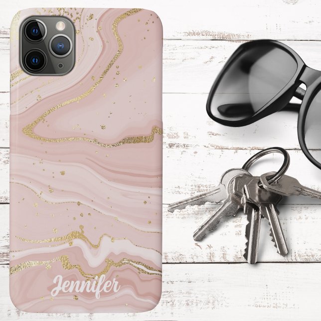 Capa Para iPhone 11 Pro Max Blush Rosa e Mármore Dourado Assinatura  (Criador carregado)