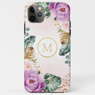 Capa Para iPhone 11 Pro Max Boho Verde Tropical Blush Monograma Floral