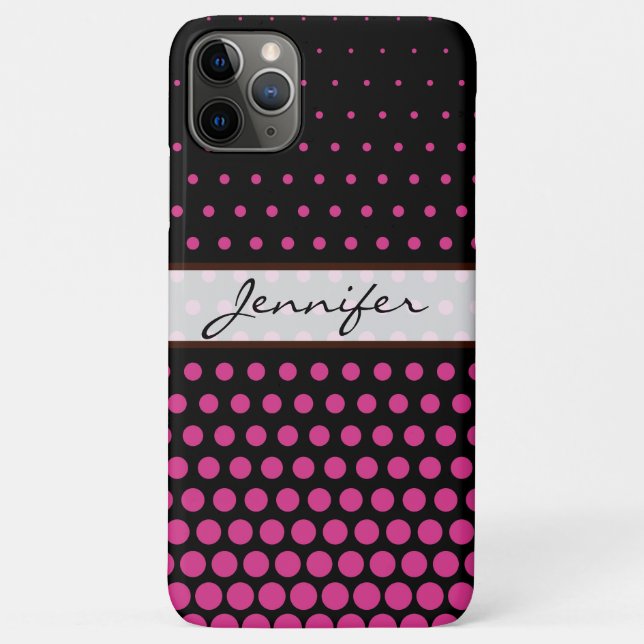 Capa Para iPhone 11 Pro Max Bolinhas Elegante Moderno Cerise Black (Verso)