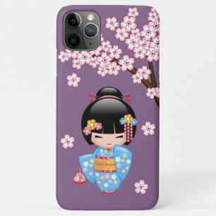 Capa Para iPhone 11 Pro Max Boneca Maiko Kokeshi - Rapariga Kimono Geisha Azul