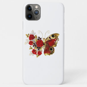 Capa Para iPhone 11 Pro Max Borboleta de flor vermelha com rosas vermelhas