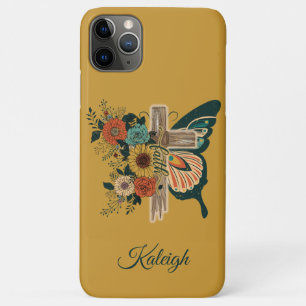 Capa Para iPhone 11 Pro Max Borboleta de Flores Cruz Cristã Nome Fé