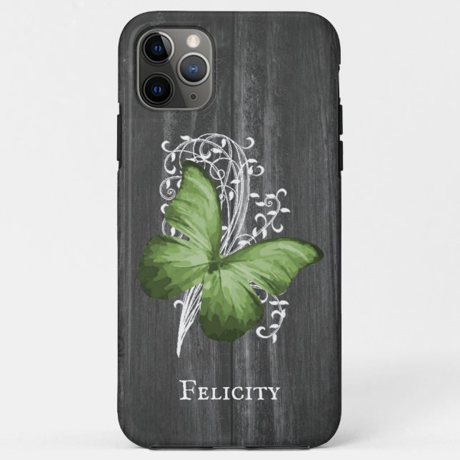 Capa Para iPhone 11 Pro Max Borboleta Russa Verde Personalizada (Verso)
