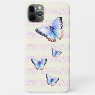 Capa Para iPhone 11 Pro Max Borboletas de Aquarela em faixas de luz de boque