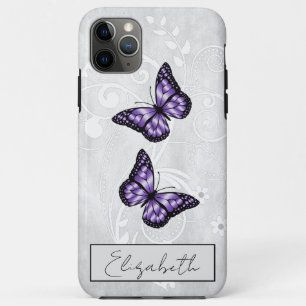 Capa Para iPhone 11 Pro Max Borboletas Roxas Brilhantes