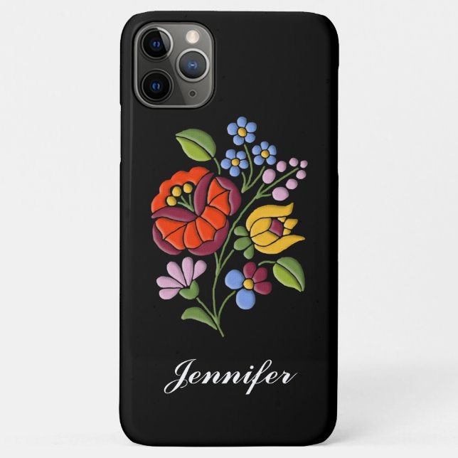 Capa Para iPhone 11 Pro Max Bordado de Kalocsa - Arte Folk Húngara (Verso)