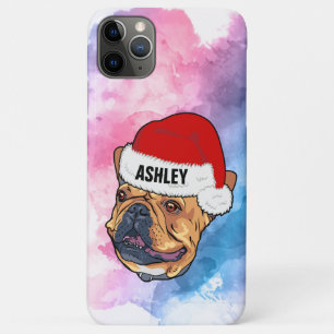Capa Para iPhone 11 Pro Max Boston Terrier com o cachorro de Natal Hat Holiday