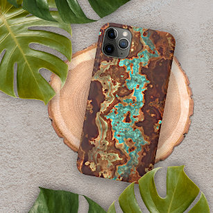 Capa Para iPhone 11 Pro Max Brown Aqua Turquoise Green Geode Art
