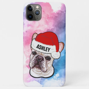 Capa Para iPhone 11 Pro Max Buldogue francês com cachorro de Natal no Natal