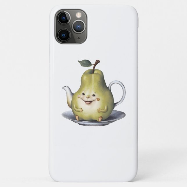 Capa Para iPhone 11 Pro Max Bule de Chá Pera Sorridente (Verso)