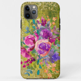 Capa Para iPhone 11 Pro Max Buquê de Flor de Aquarela em Verde Russo